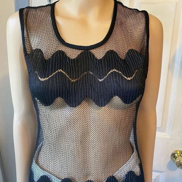 VTG Y2K Orange USA Whimsigoth Witchy Midi Dress S-M Mesh Open Knit Black Stretch - Picture 8 of 16